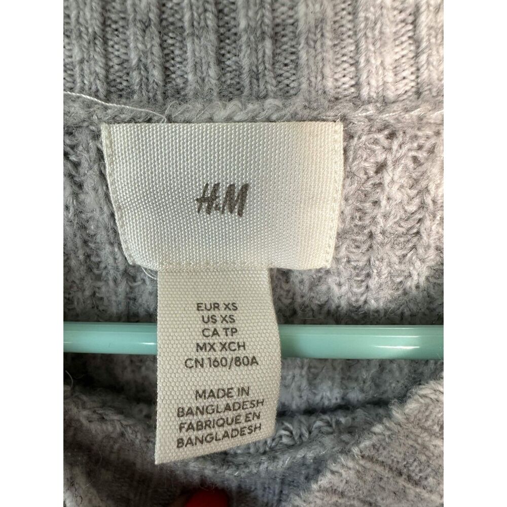 H&M Gray Knit Sweater Womens Extra Small XS Crewneck Wool Blend Sweater Cozy - Picture 3 of 7
